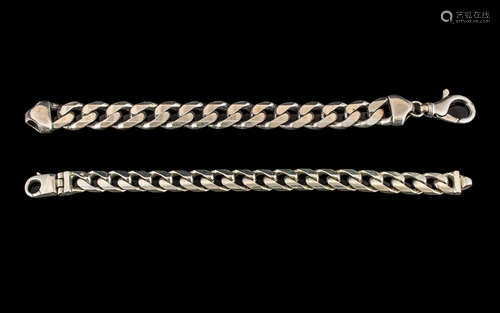 Gents - Heavy Sterling Silver Pair of Curb Bracelets ( 2 ) W...