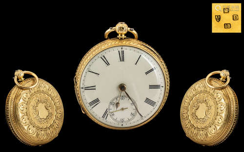 Victorian Period Superb 18ct Ornate Gold - Open Faced Pocket...