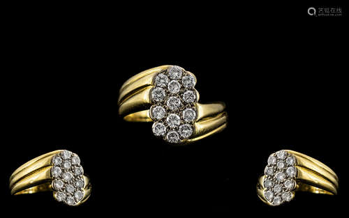 18ct Gold - Superb and Attractive Pave Diamond Set Ring. Ful...