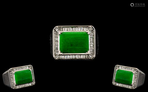 18ct White Gold Contemporary Design Green Tourmaline and Dia...