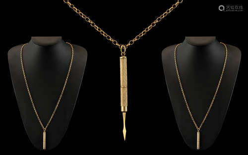 9ct Gold Long Belcher Chain with Attached 9ct Gold Telescopi...