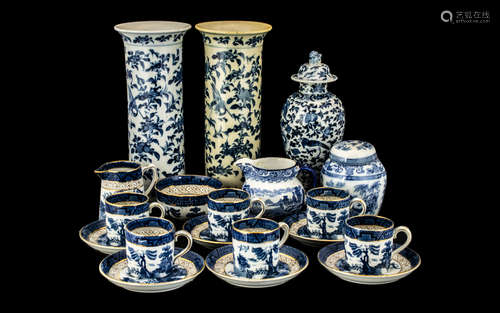 Collection of Blue & White Porcelain, comprising two 10'' ta...