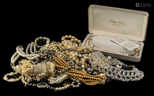 Large Bag of Costume Jewellery, mainly faux pearl necklaces ...