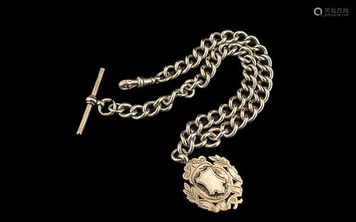 Antique - Sterling Silver Albert Watch Chain with Attached S...