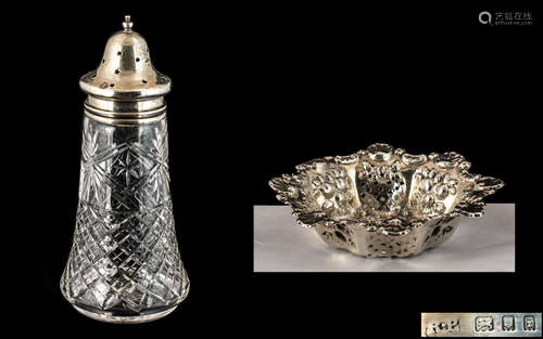 Cut Glass Silver Topped Sugar Caster, hallmarked London 1904...