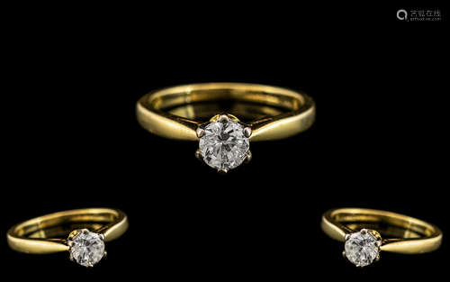 18ct Gold Single Stone Diamond Ring. Full Hallmark to Interi...