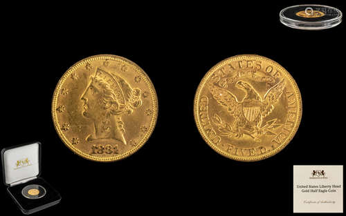 United States Liberty Head Gold Half Eagle Coin issued 1839-...