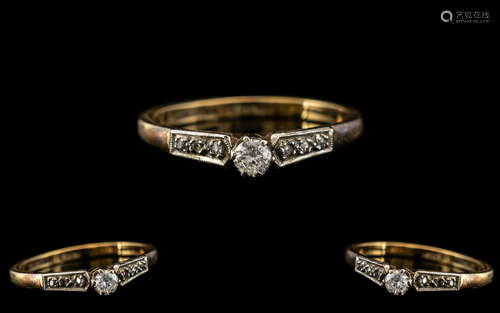 18ct Yellow Gold Single Stone Diamond Set Ring with Diamond ...