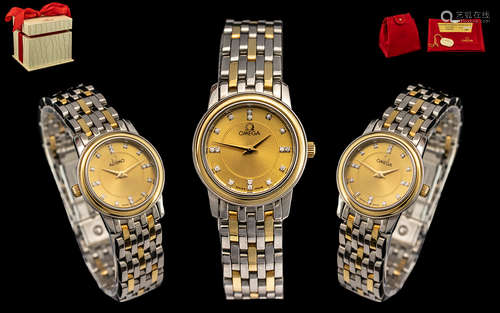 Omega - Ladies 18ct Gold and Steel Diamond Set Wrist Watch. ...