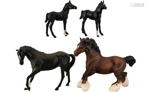 Collection of Four Beswick Horses comprising two black matt ...