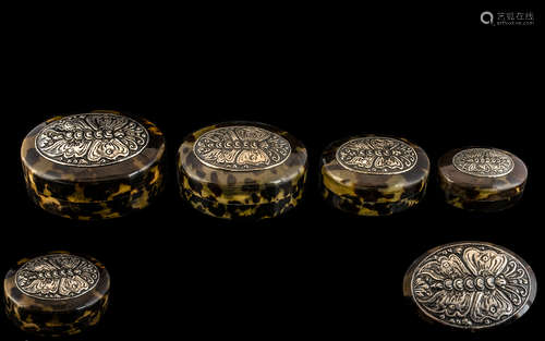 Lovely Quality Antique Tortoiseshell and Silver Boxes, four ...