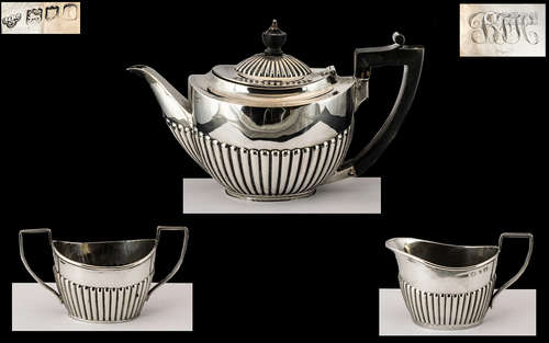 Small Silver Three Piece Harlequin Bachelor Tea Set, with em...