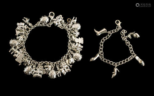 Two Sterling Silver Charm Bracelets of Good Quality - Loaded...