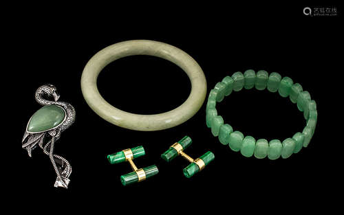 Collection of Jade Jewellery comprising a jade faceted brace...