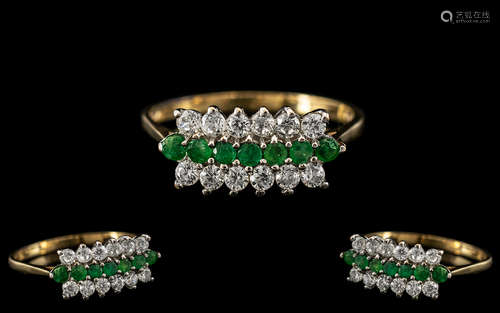 Ladies - Attractive 9ct Gold Diamond and Emerald Set Dress R...