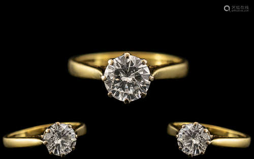 18ct Gold - Ladies Single Stone Diamond Set Ring. Marked 18c...