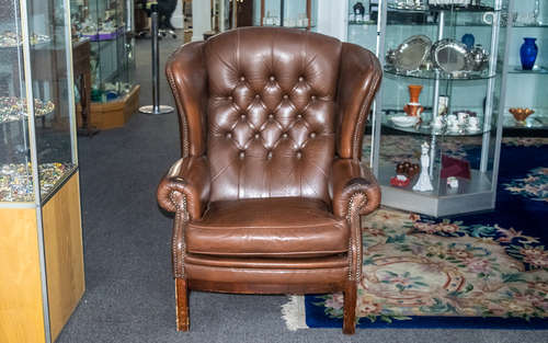 Gents Wing Back Chesterfield Armchair in brown, with lovely ...