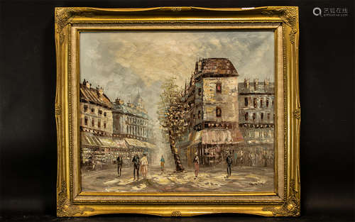 ' French Impressionist ' Oil on Canvas depicting a street sc...