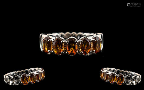 Madeira Citrine Band Ring, five oval cut, deep, warm Madeira...