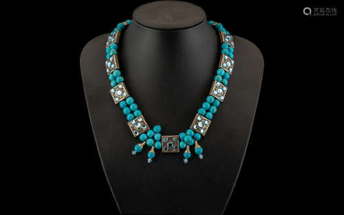 Turquoise Coloured Stone Bead Necklace in two strands, with ...