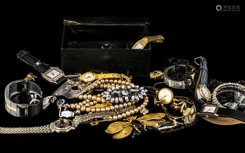 Collection of Vintage Costume Jewellery & Watches, comprisin...