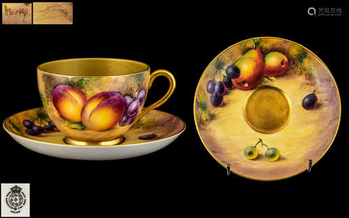 Royal Worcester Hand Painted and Signed Matched Cup and Sauc...