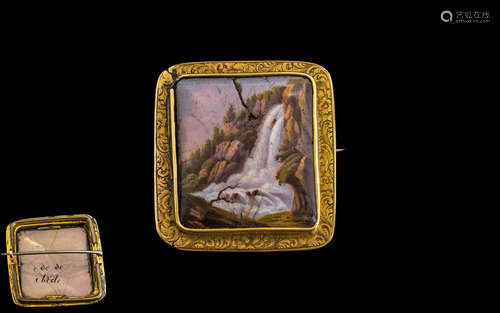 Georgian Gold and Hand Painted Brooch, early 19thC brooch wi...