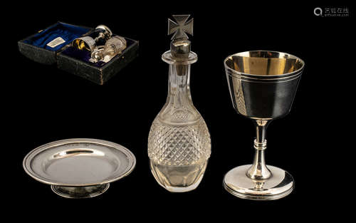 Antique Silver Travelling Communion Set in black case lined ...