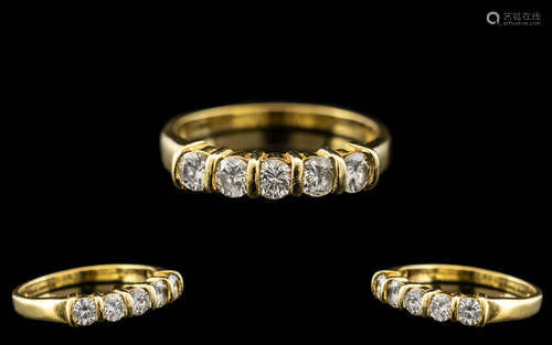 18ct Yellow Gold - Attractive 5 Stone Diamond Ring. Marked 7...