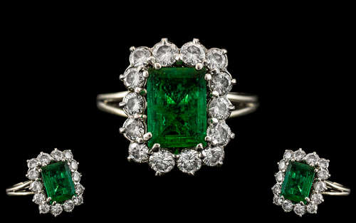 Art Deco Period - 18ct White Gold Stunning Emerald and Diamo...