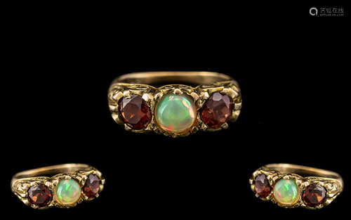 Antique Period - Attractive 9ct Gold 3 Stone Opal and Garnet...