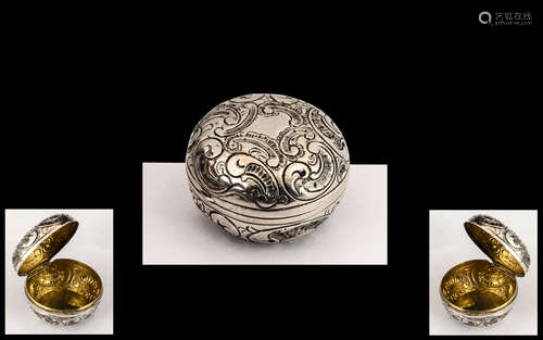 Silver Pill Box. Lovely silver pill box with scroll swirls, ...