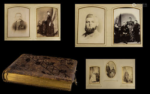 Tooled Leather Carte De Visite Album containing a quantity o...