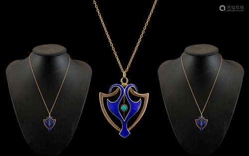 Art Nouveau - Attractive and Superb 9ct Gold and Enamel Pend...