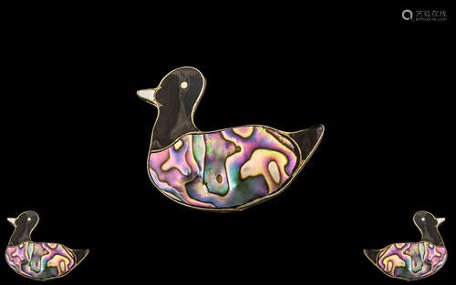 Mexico Silver Enamel and Mother-of-Pearl Brooch in the form ...