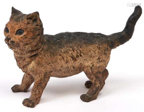 A Viennese cold painted bronze inkwell in the form of a cat,...