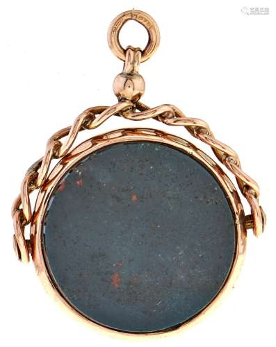 A gold and bloodstone fob swivel, c1900, 40mm, marked 9ct Li...