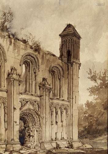 Frederick Nash, OWS (1782-1856) - Glastonbury Abbey, ink and...