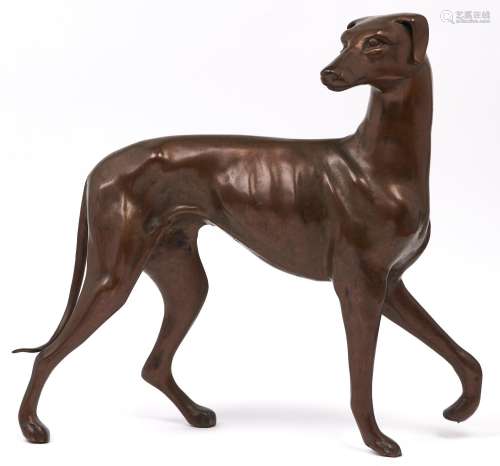 A bronze sculpture of a Greyhound, 41.5cm l, 38cm h Good con...