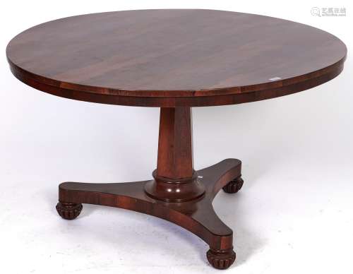 A William IV rosewood breakfast table, the round top on tape...