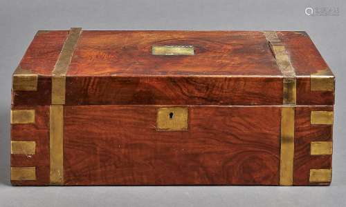 A Victorian brass bound walnut writing box, 51cm w Veneer li...