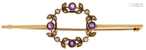 An amethyst and split pearl circlet brooch, early 20th c, in...