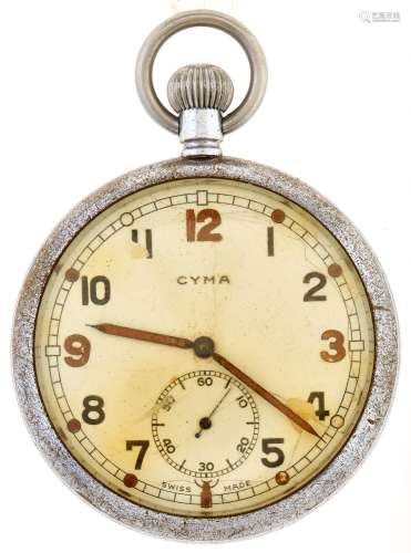 A WWII Cyma British Army issue chrome nickel watch, marked o...
