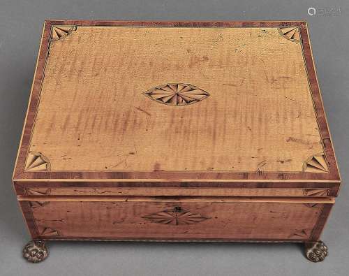 A Regency satinwood, rosewood and inlaid box, c1800, with ha...