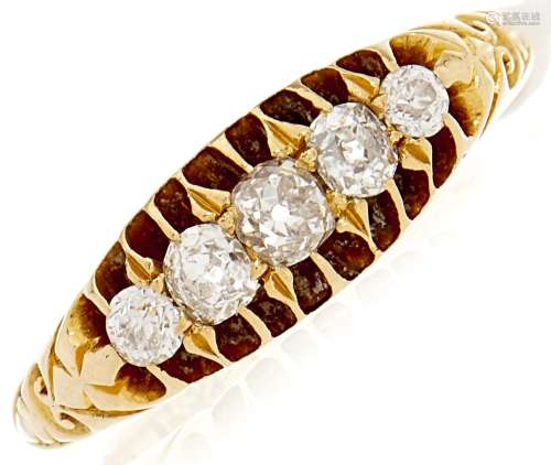 An 18ct gold five stone diamond ring, 0.24ct approx., 3.7g, ...