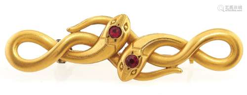 A French giltmetal and ruby snake brooch, marked FIX