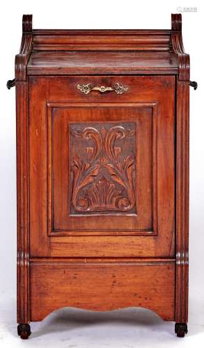 A Victorian mahogany coal box, the front hinged door inset w...