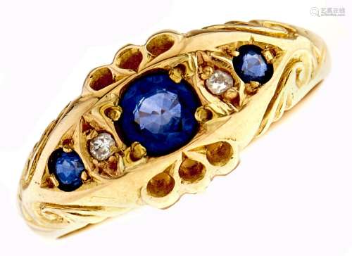 A sapphire and diamond ring, in 18ct gold, Birmingham 1919, ...