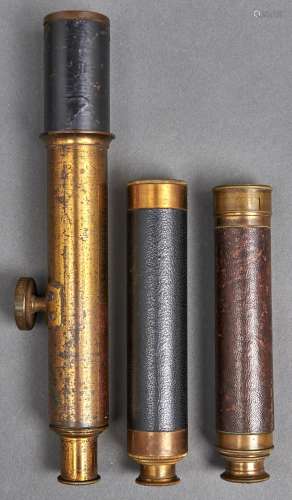 Three Victorian lacquered brass refracting telescopes, 1 inc...