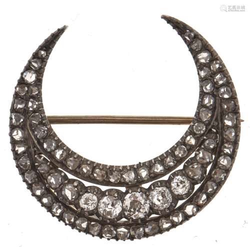 A Victorian diamond crescent brooch, late 19th c, with old c...